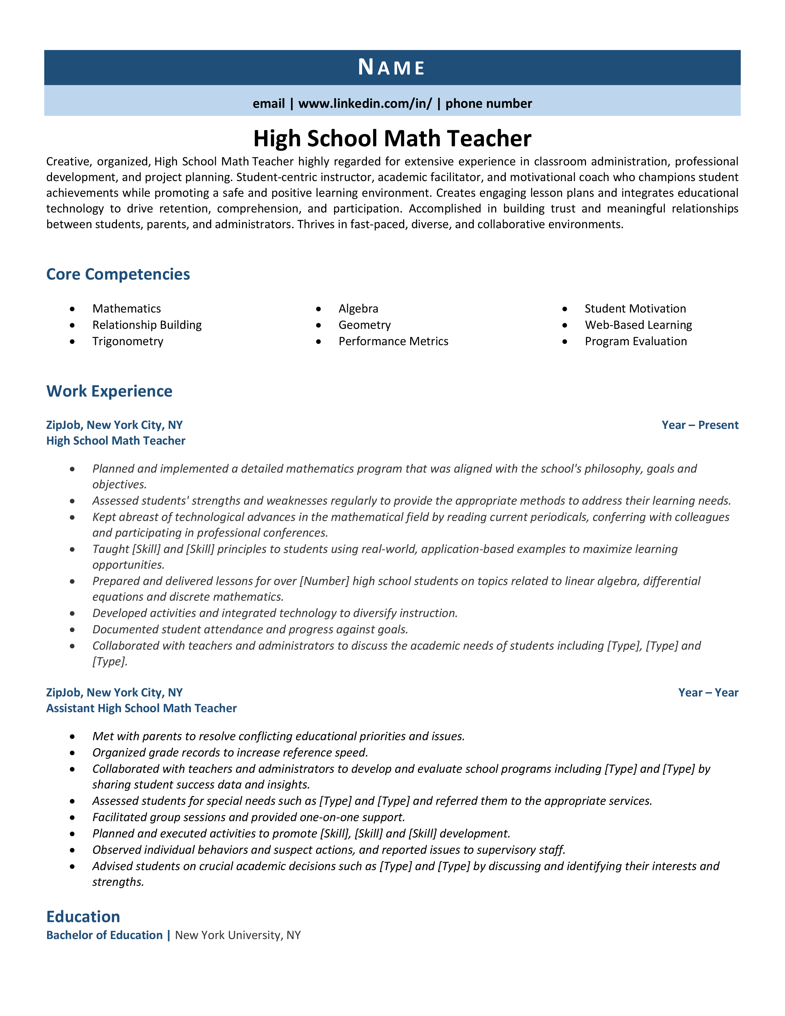 high school math teacher