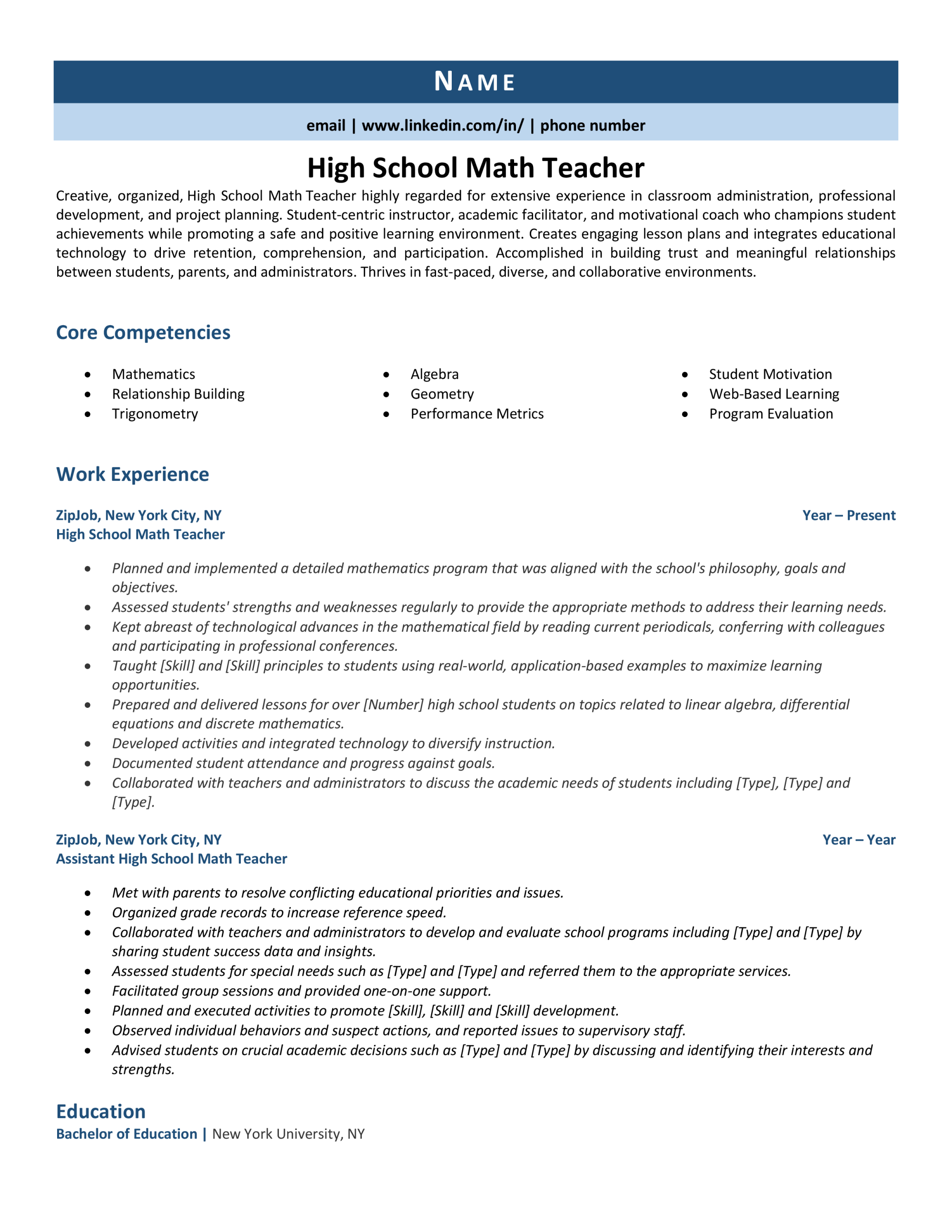 resume format for maths teacher pdf
