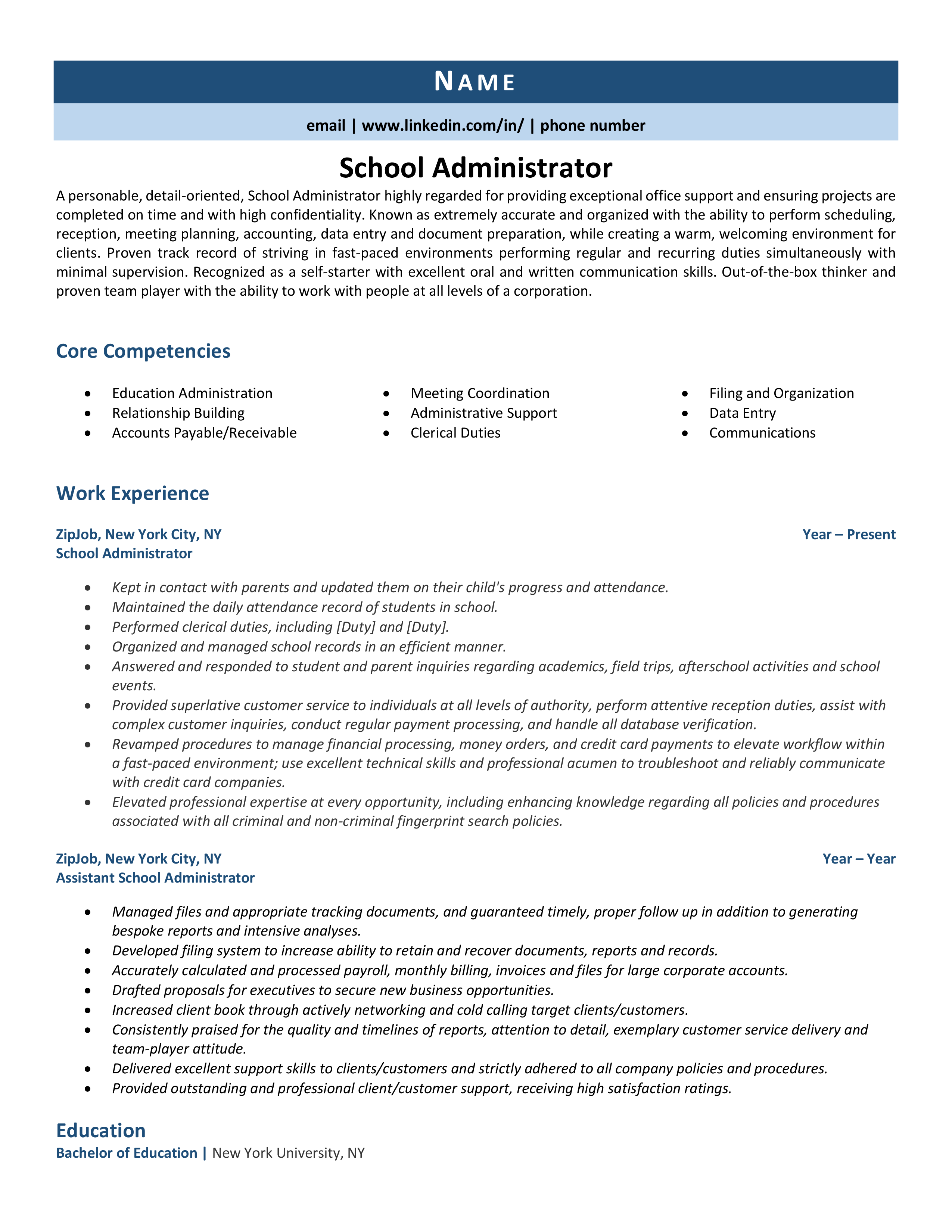 personal statement for school administrator