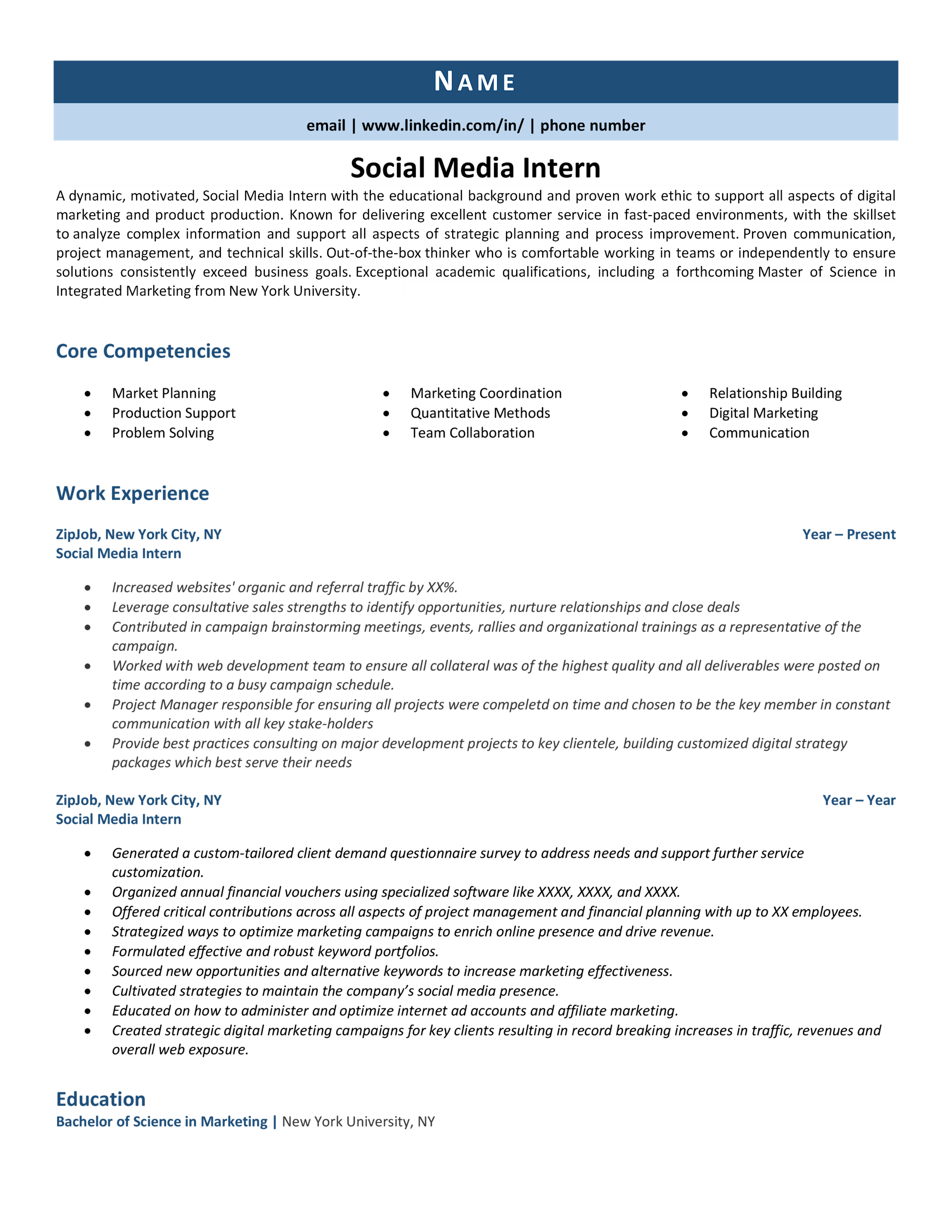 Social Media Intern Resume Example Guide ZipJob social-media-intern-resume-example-guide-zipjob