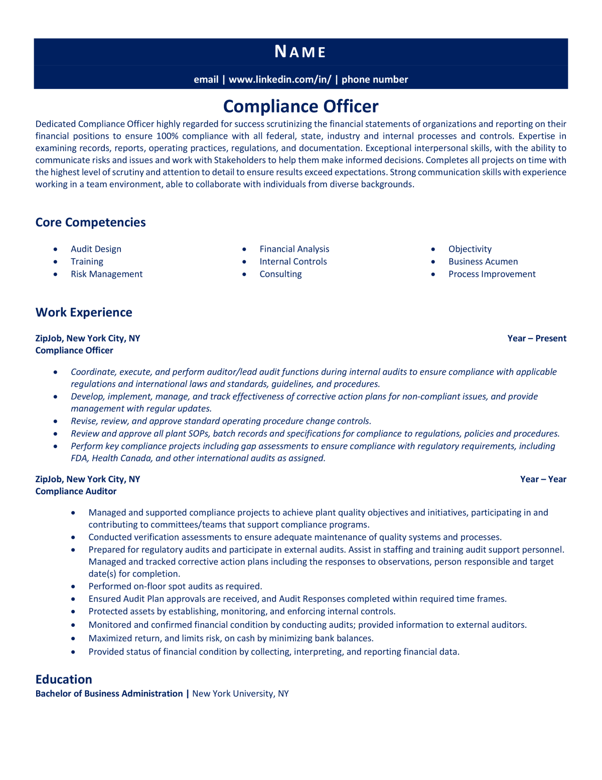 compliance-officer-resume-example-guide-zipjob