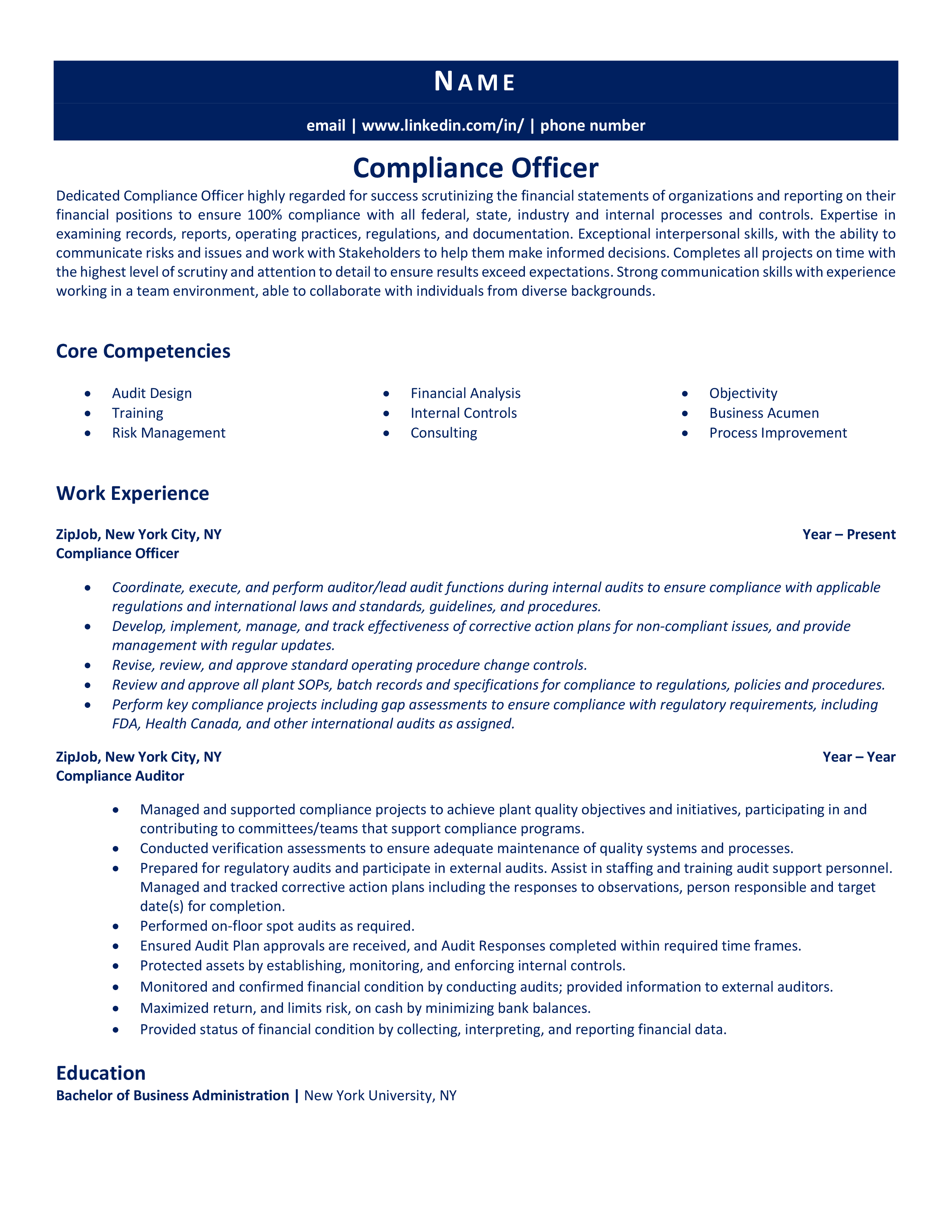 personal statement for compliance officer