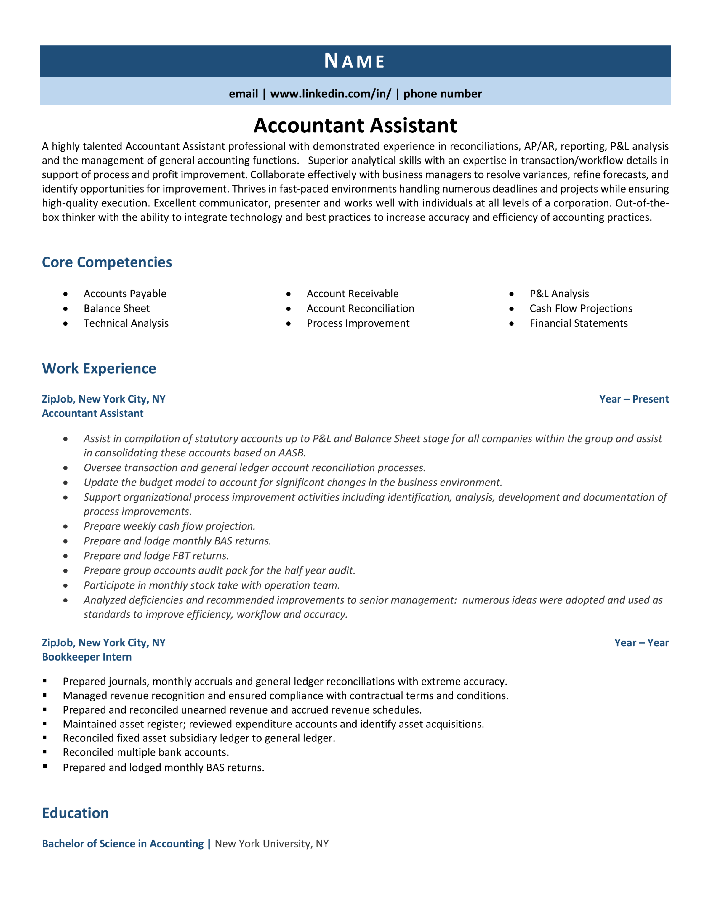 resume format for accountant assistant download