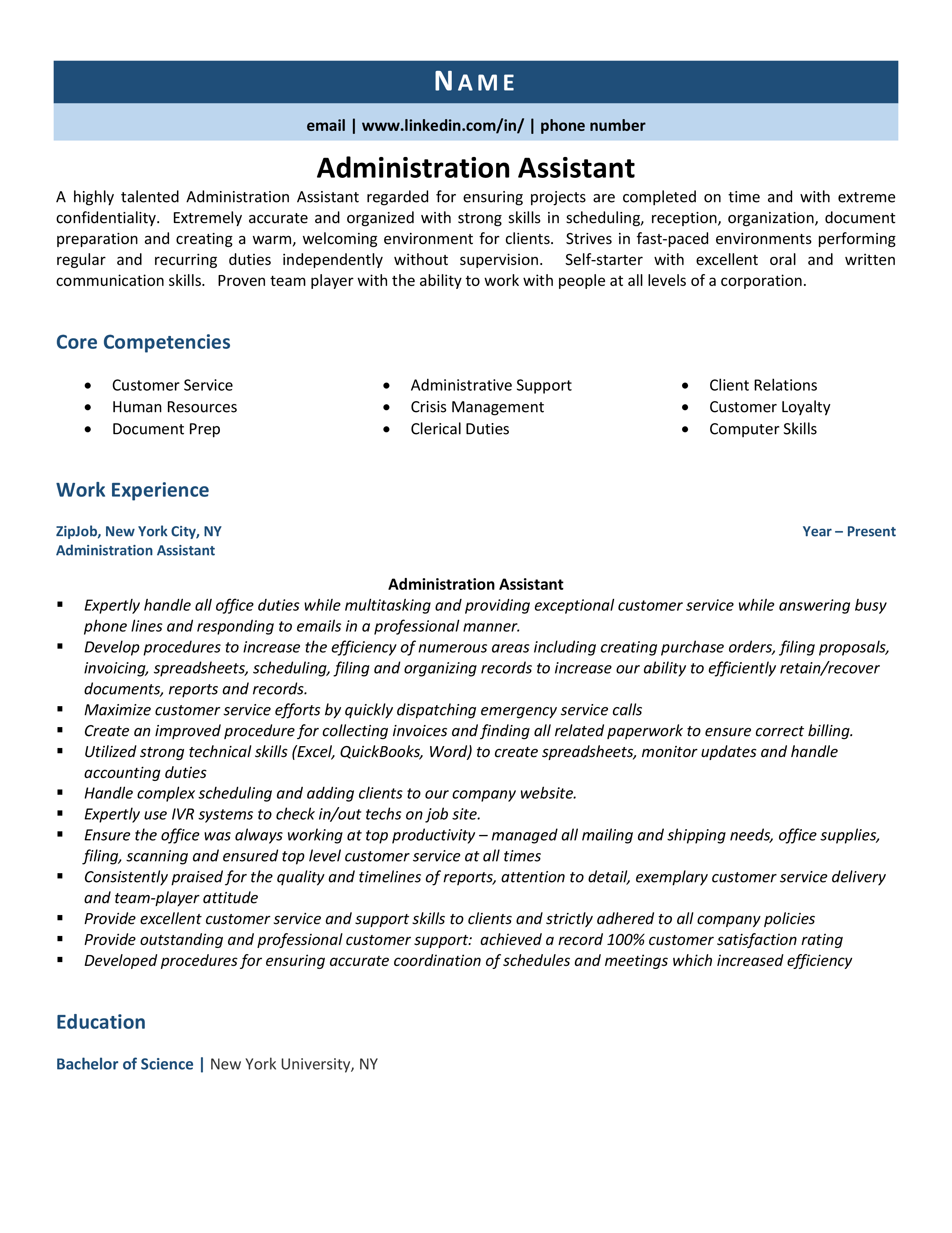 Administrative Assistant Resume Example & Guide ZipJob