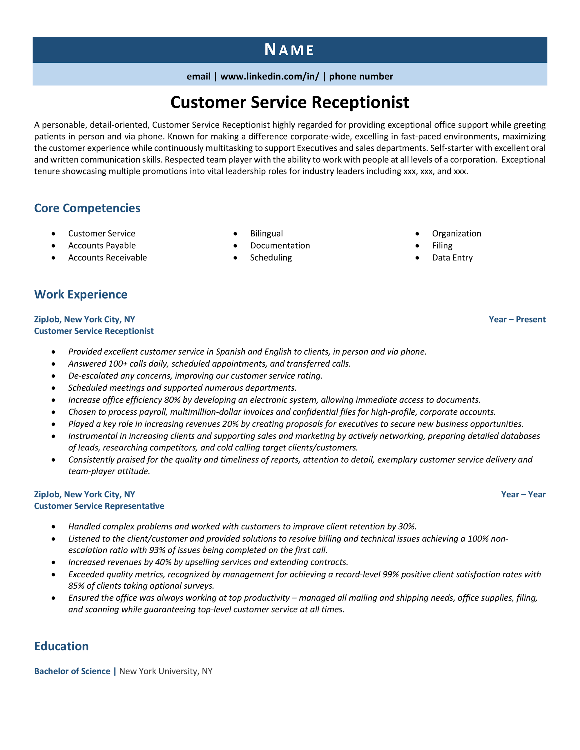 Customer Service Representative Resume Example Guide ZipJob