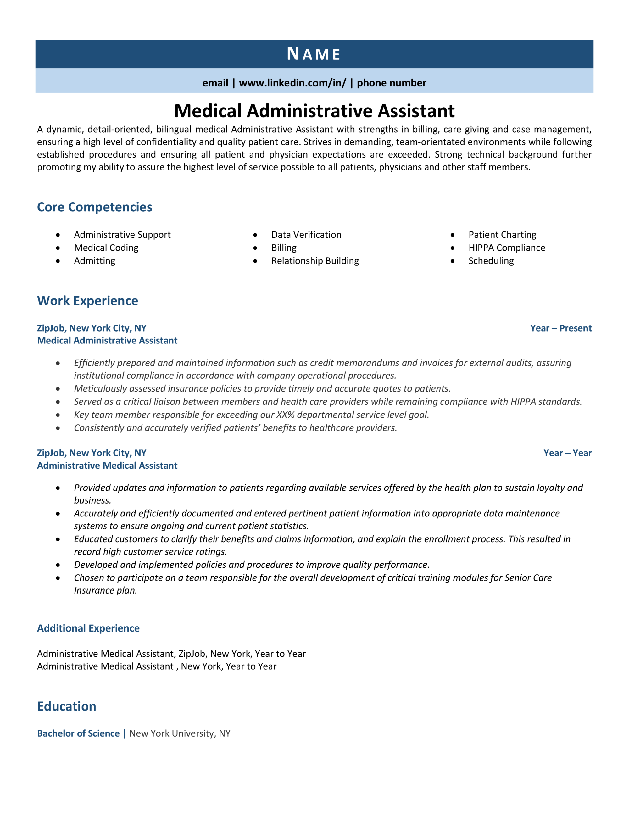 resume examples for medical administrative assistant