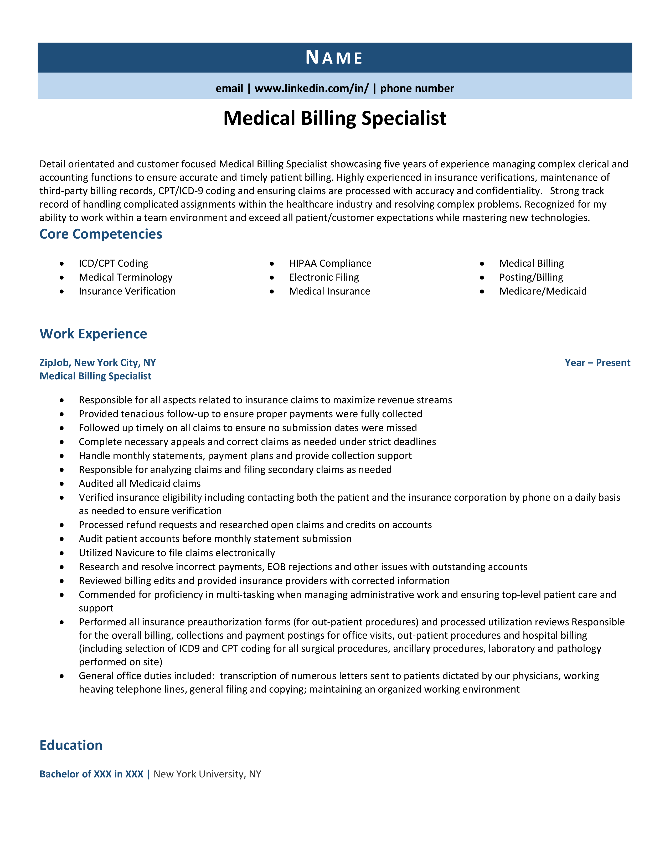 Free 7 Sample Medical Billing Resume Templates In Ms Word Pdf Riset   MedicalBillingSpecialist 