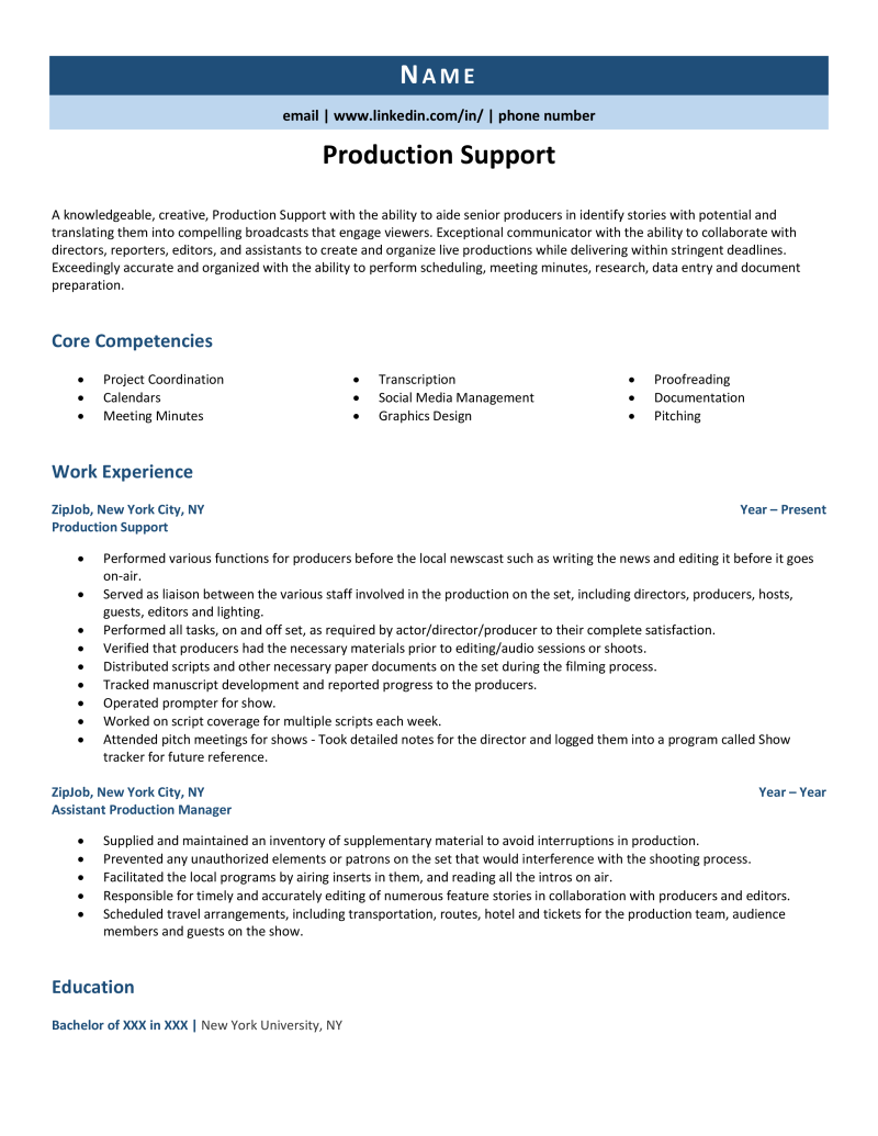 Production Support Resume Example & Guide ZipJob