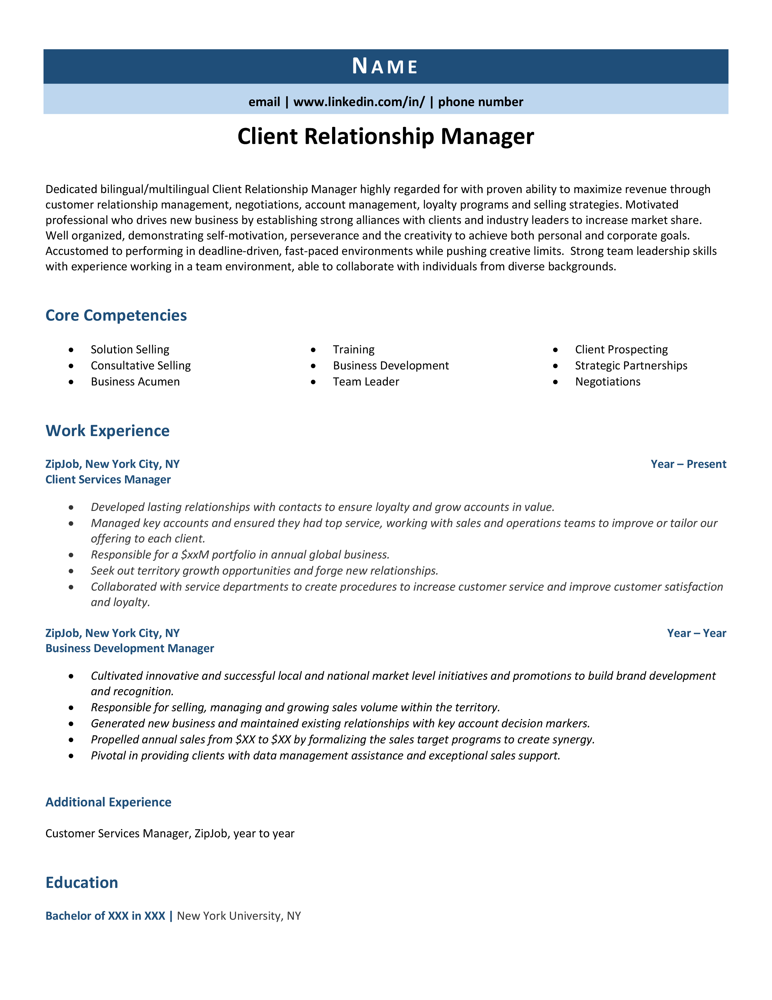 Client Relationship Manager Resume Example Guide ZipJob   Clientrelationshipmanager 