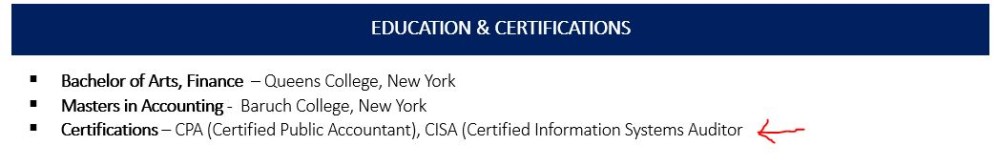 Example of Certifications on a resume