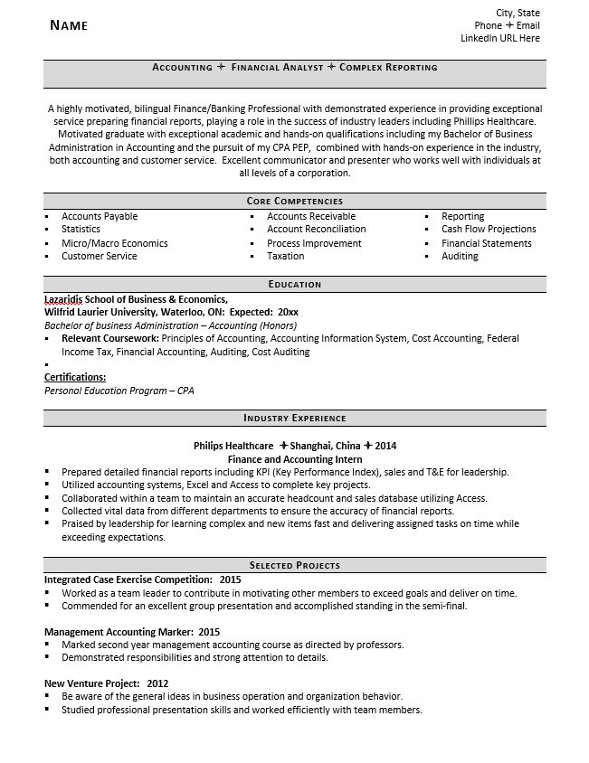 sample entry level accounting resume no experience