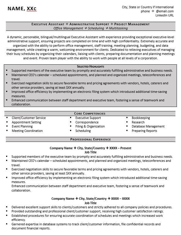 executive assistant resume samples 2022