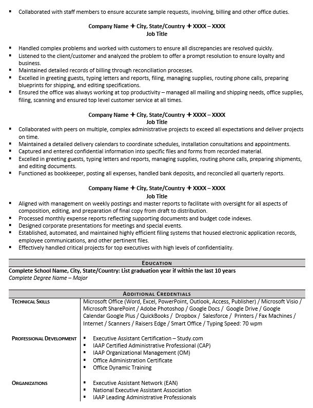 executive assistant job resume description