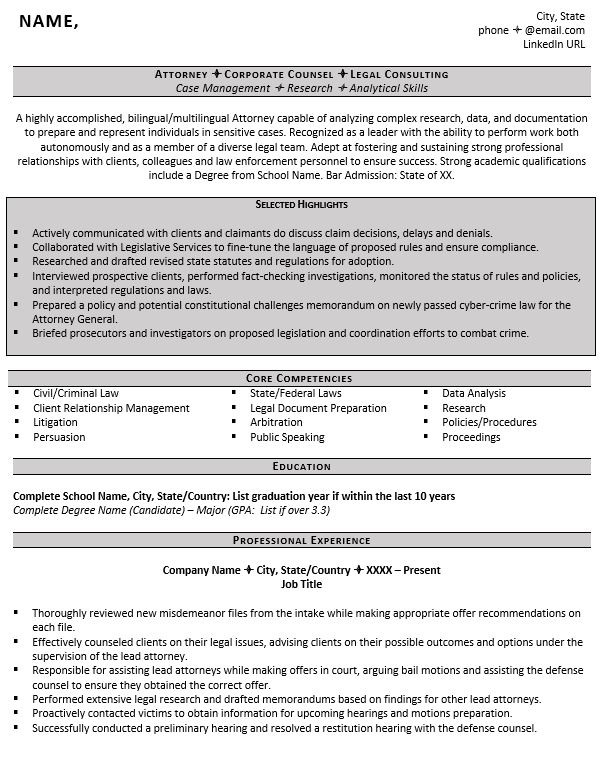 Entry Level Attorney Resume Example Page 1