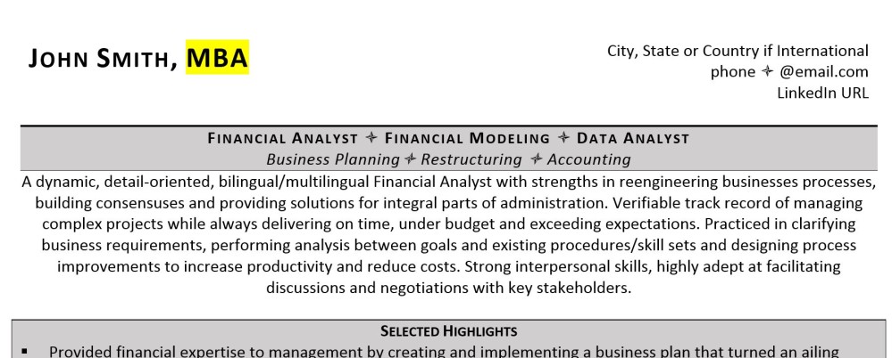 Example of an MBA on a resume
