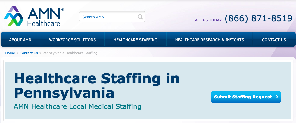 AMN Healthcare Healthcare Staffing in Pennsylvania website