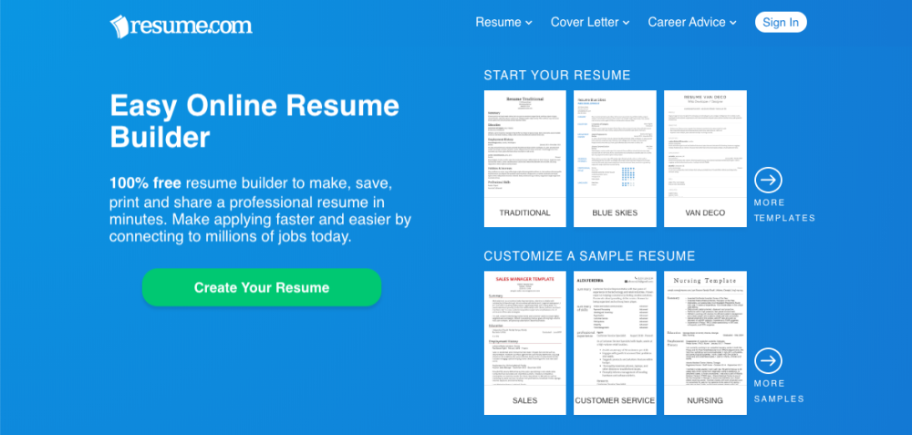 Resume.com resume builder website