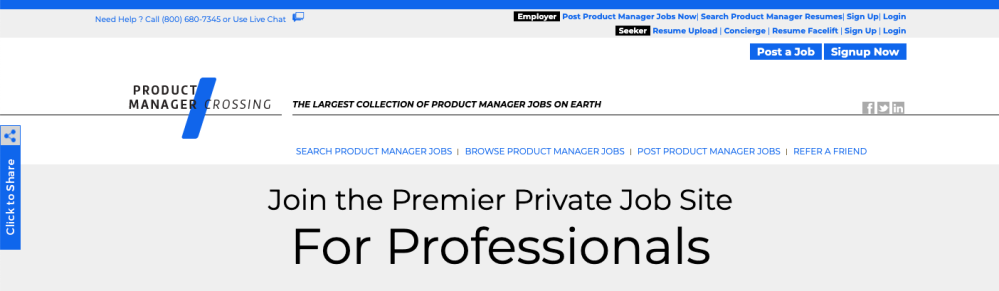 Product Manager Crossing private job search site