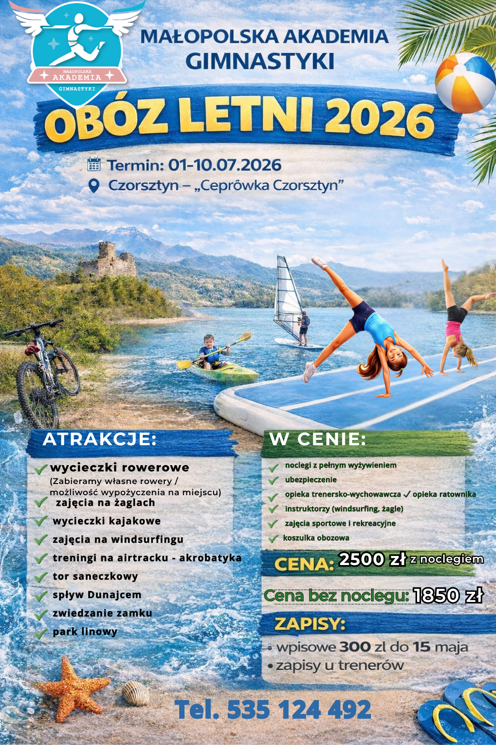 Obóz letni 2026 dla dzieci – Czorsztyn | Akrobatyka, kajaki, sport