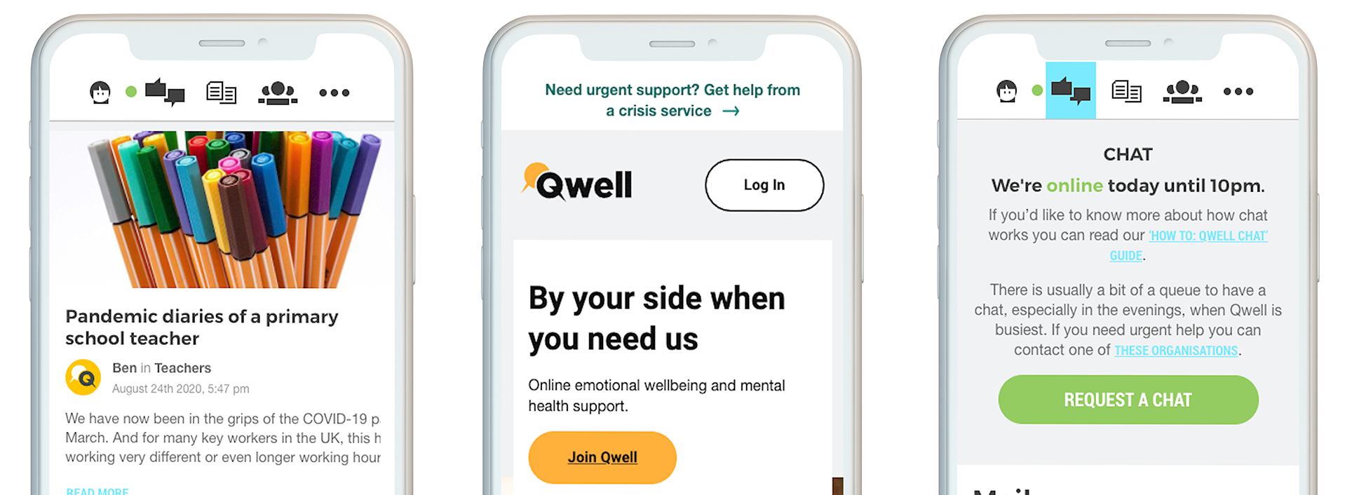 A few features you'll find on Qwell for adults include a journal, access to discussion boards, as well as articles written by other adults and the Kooth team.