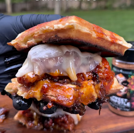 Hot Honey Chicken and Waffle Sandwiches