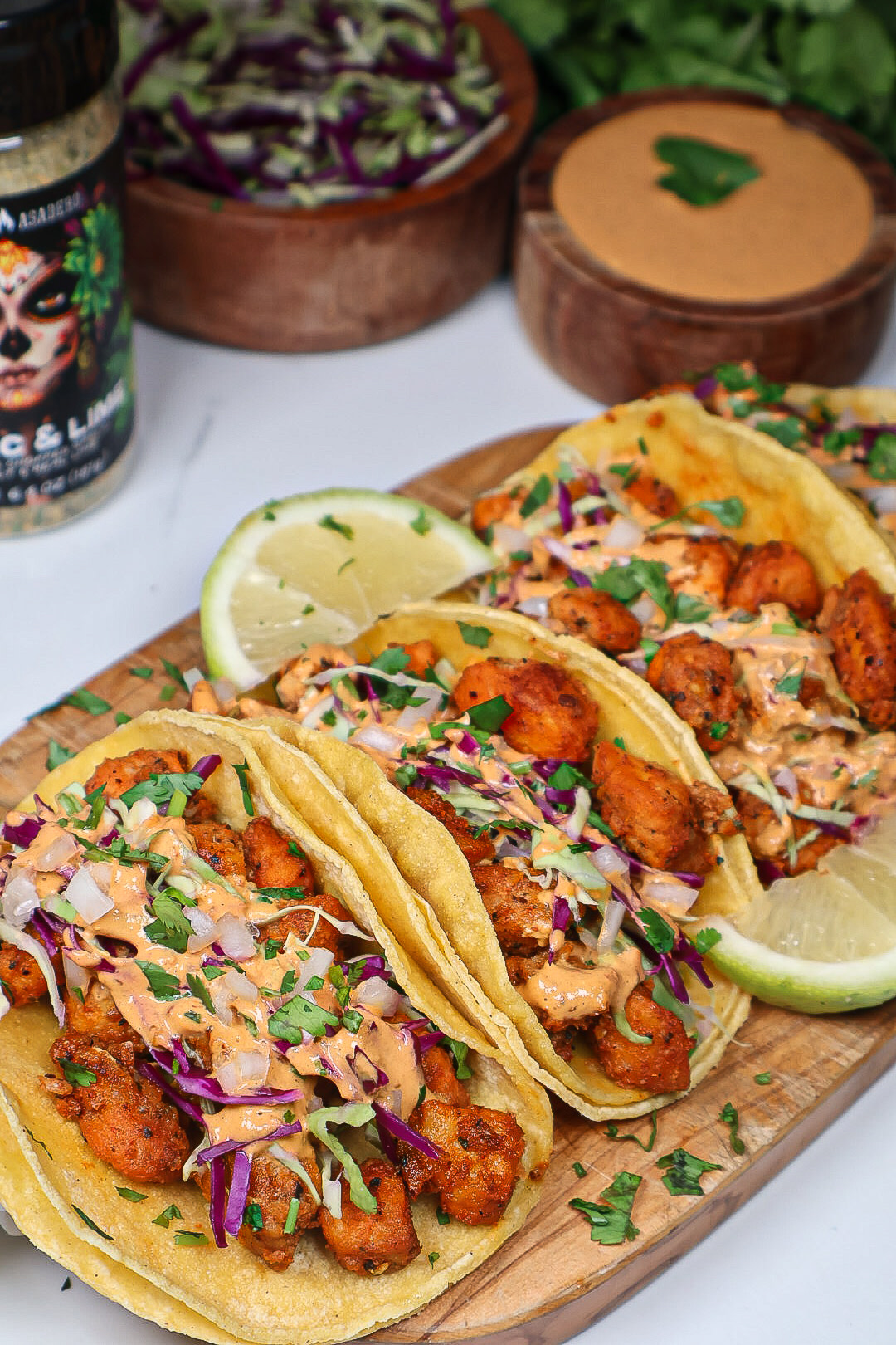 Garlic and lime fish tacos