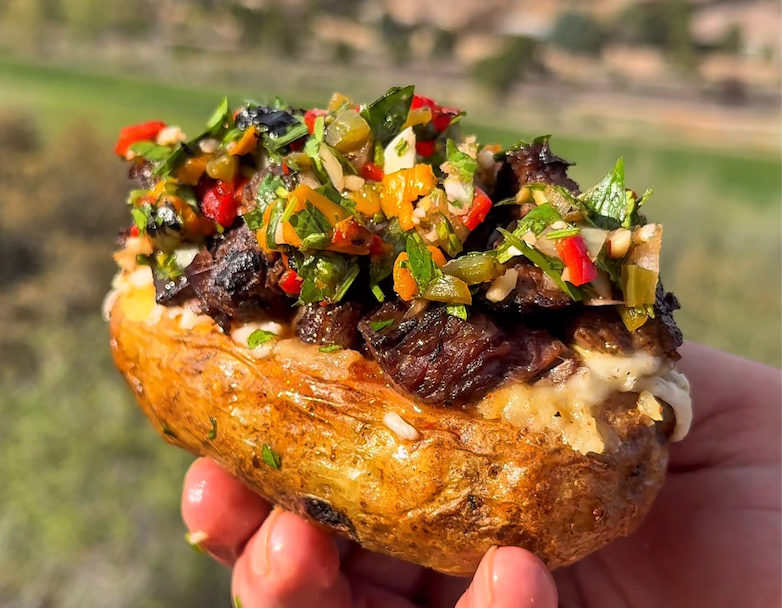 Rancho steak twice baked potatoes