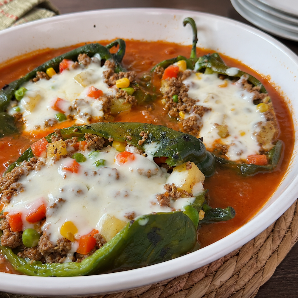 Chiles Rellenos con Carne Molida recipe image
