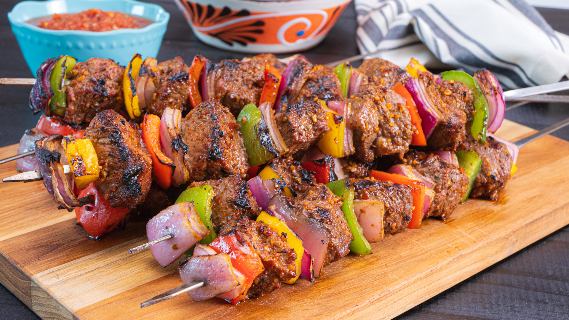 Mexican carne asada beef skewers