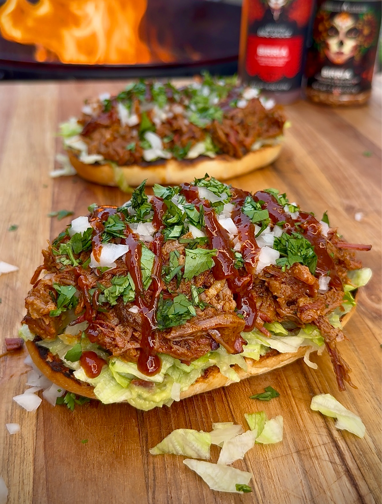 Brisket birria torta and smoked pineapple margarita