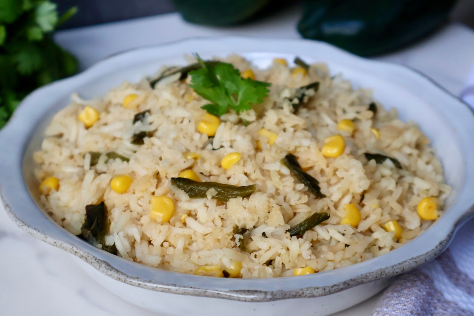 Poblano and corn rice