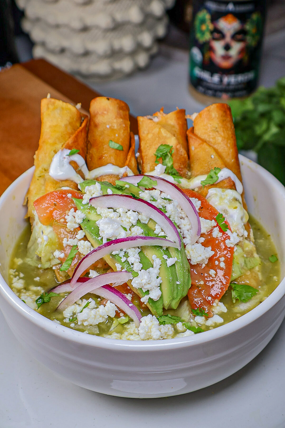 Flautas in salsa verde sauce