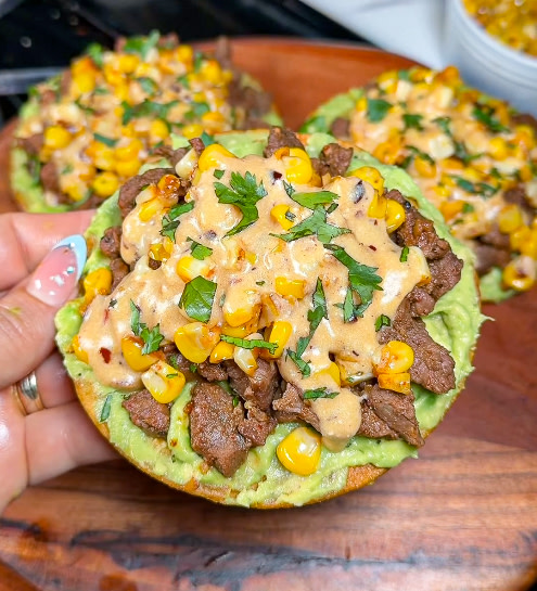 Steak and corn tostadas
