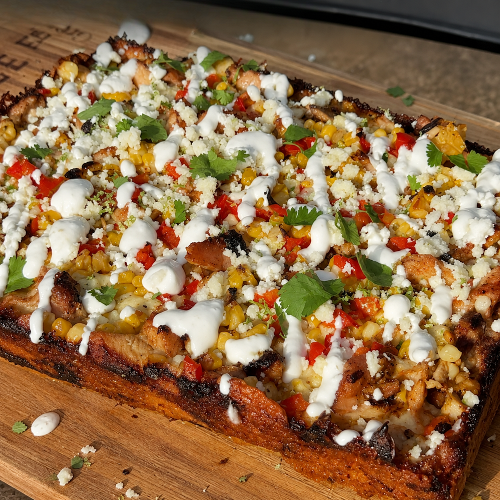 Chicken enchilada elote pizza recipe