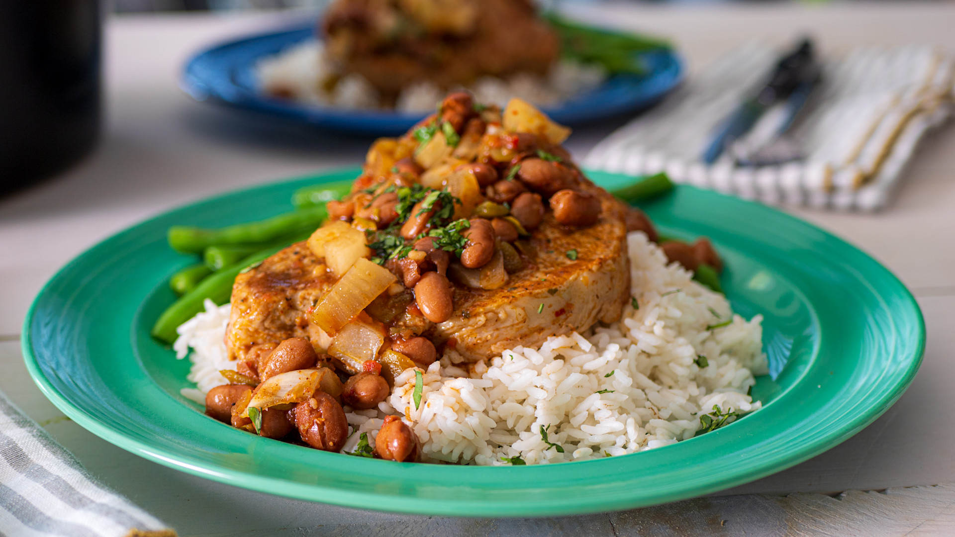 Slow cooker pork chops & pinto beans
