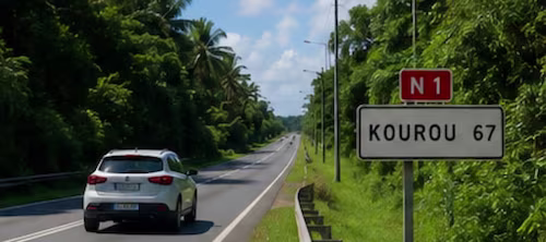 De l’aéroport de Cayenne à Kourou en voiture