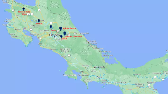 CARTE DES PLUS BEAUX VOLCANS costa rica