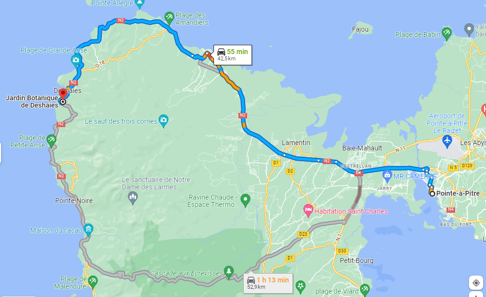 Carte du Jardin Botanique à Deshaies - Guadeloupe