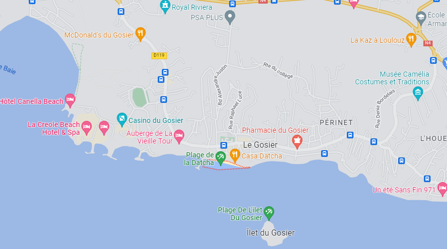 Carte de la plage de la datcha au Gosier
