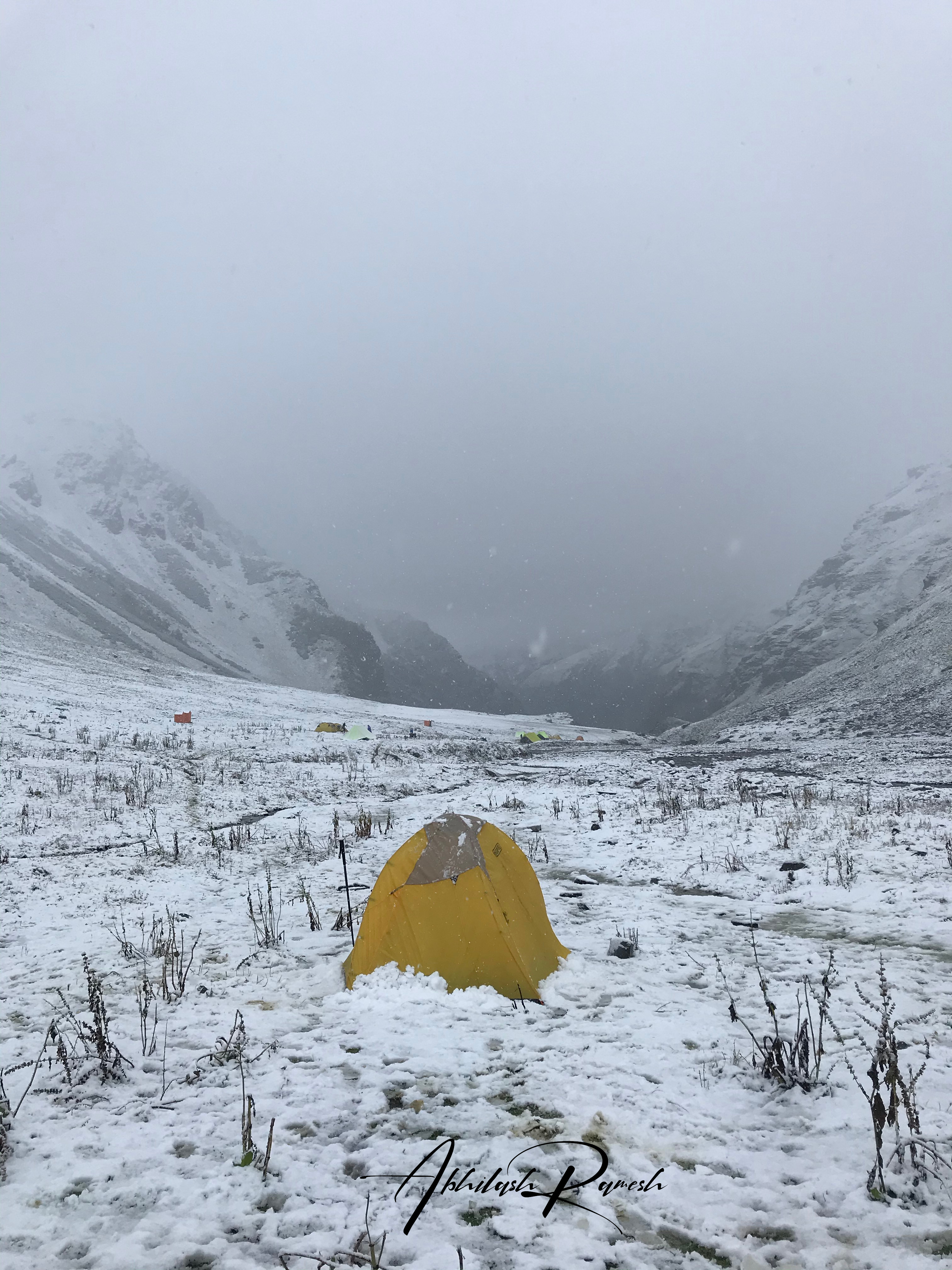 The snowfall across the valley