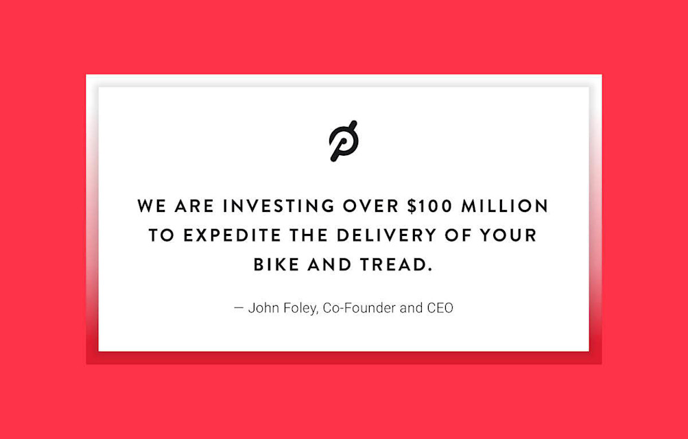 Image of text that reads "We are investing over $100 million to expedite the delivery of your bike and tread."