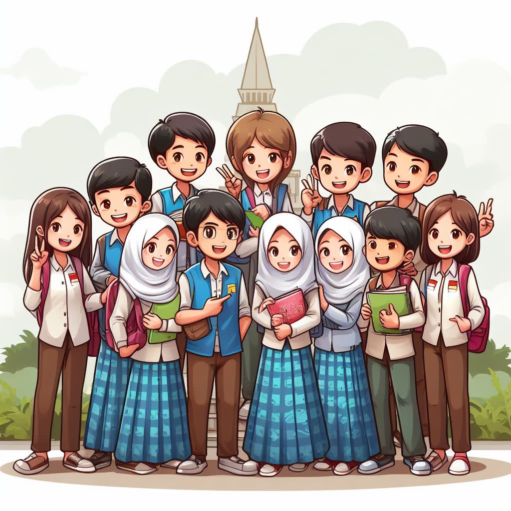Bing Image Creator - clip art of a group of Indonesian SMA students