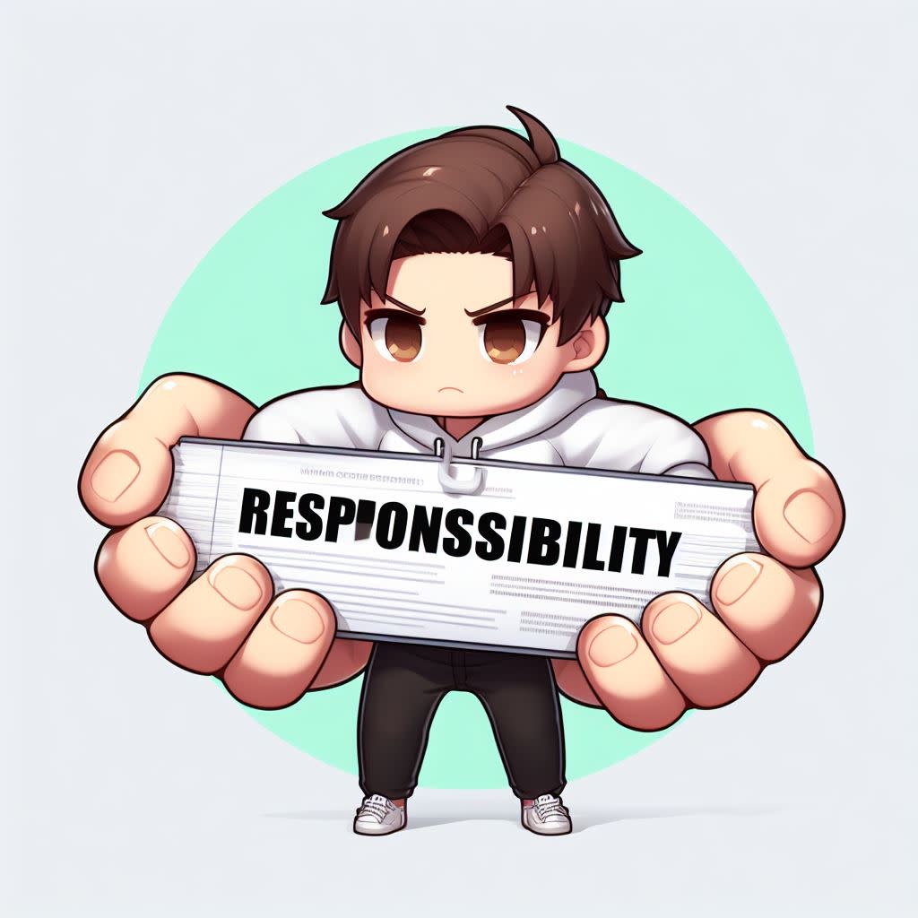 Bing Image Creator - chibi character holding a heavy "RESPONSIBILITY"