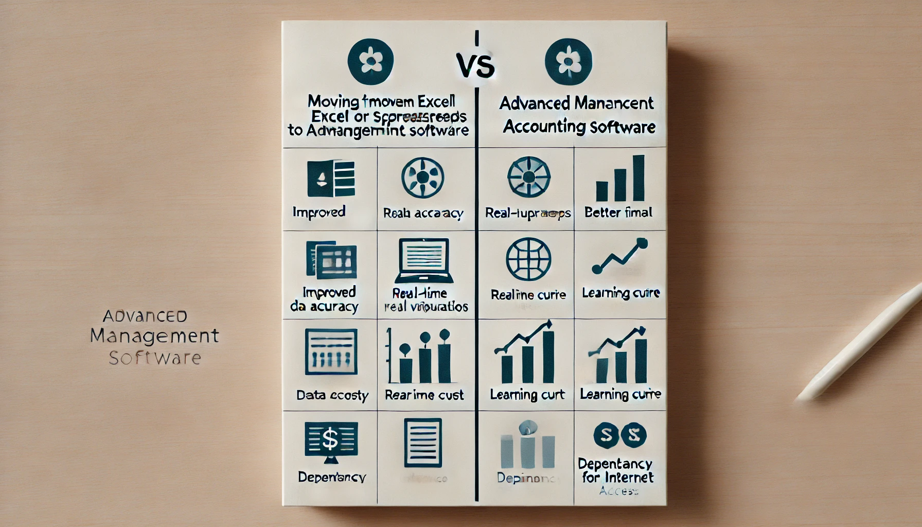 A simple comparison chart of Moving from Excel or Spreadsheets to Advanced Management Accounting Software