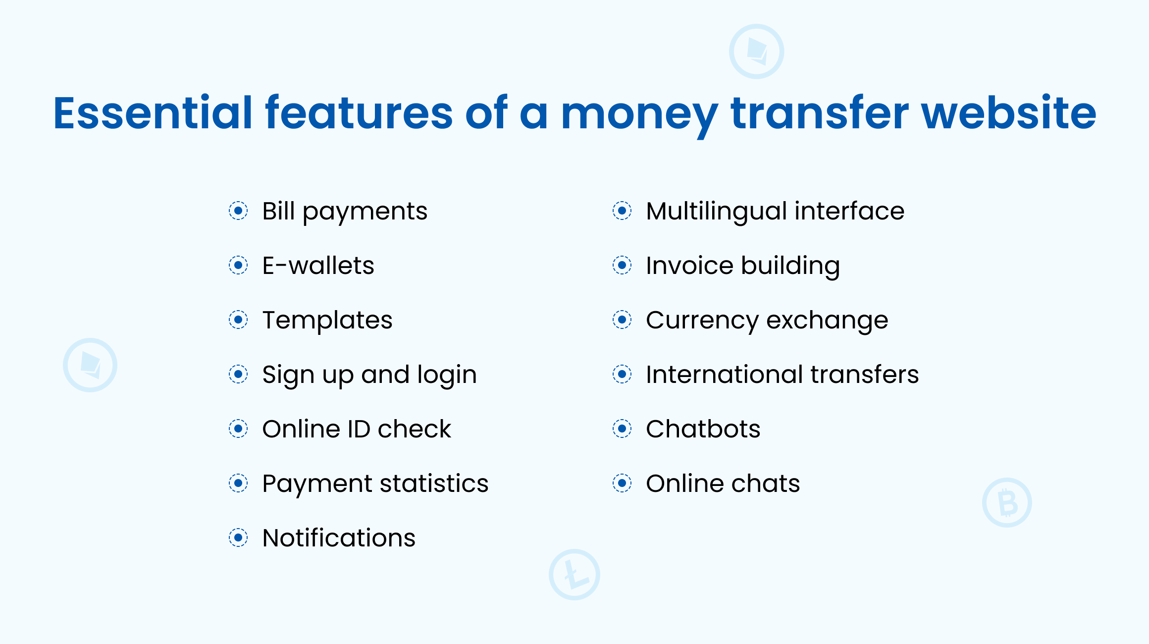 Features of a money transfer website 