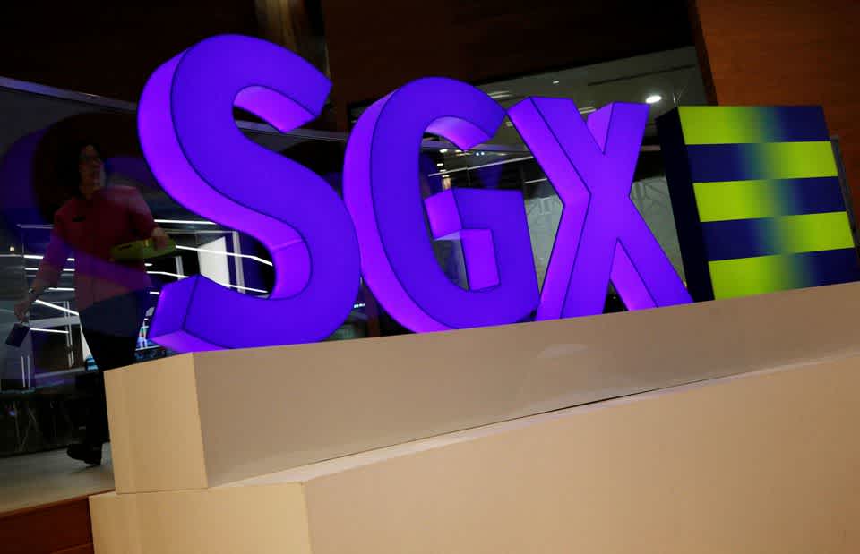 An SGX sign is pictured at Singapore Stock Exchange