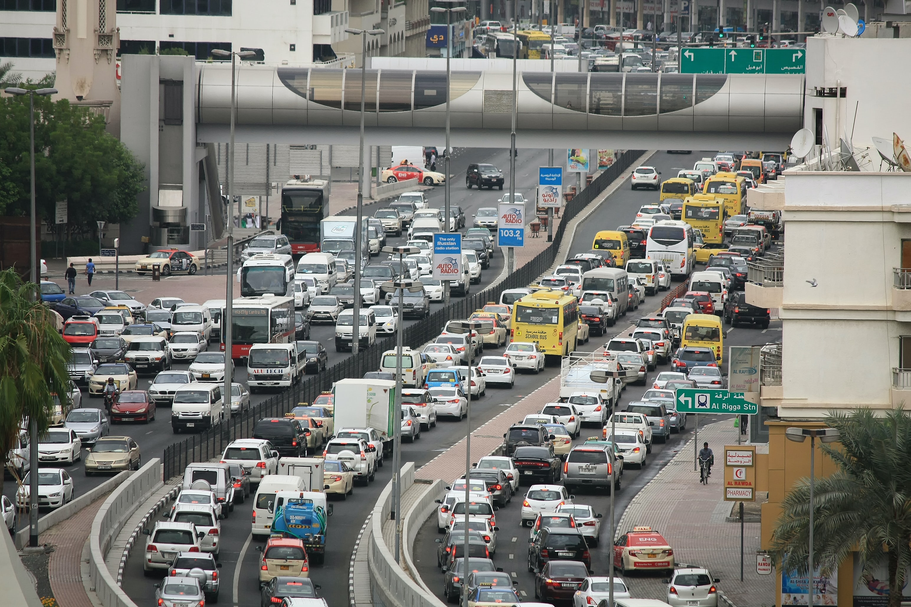 Image of traffic jam in crowded urban environment