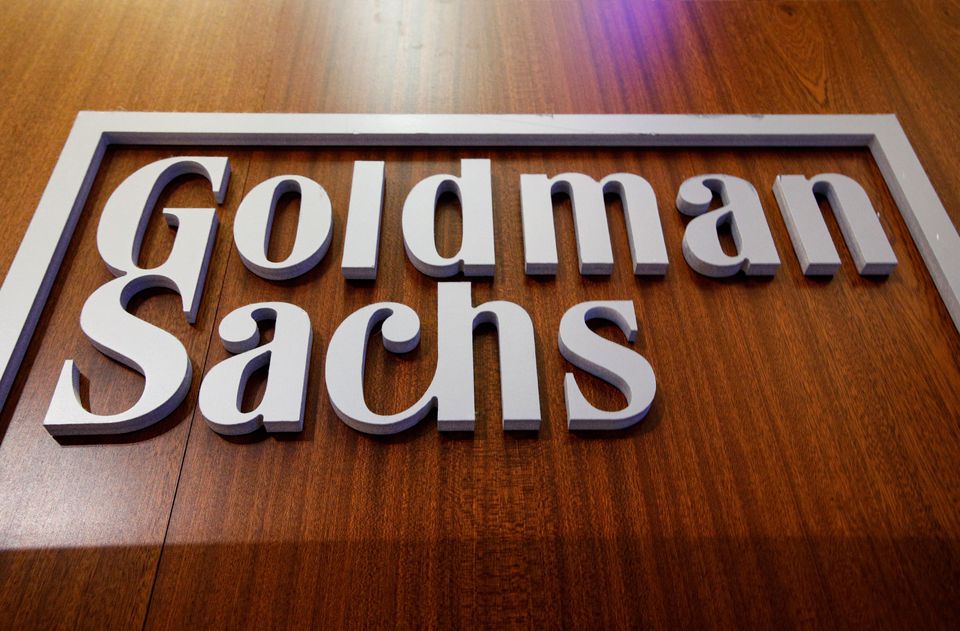 The Goldman Sachs company logo is on the floor of the New York Stock Exchange (NYSE) in New York City, U.S.,