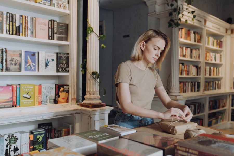 Woman in bookshop