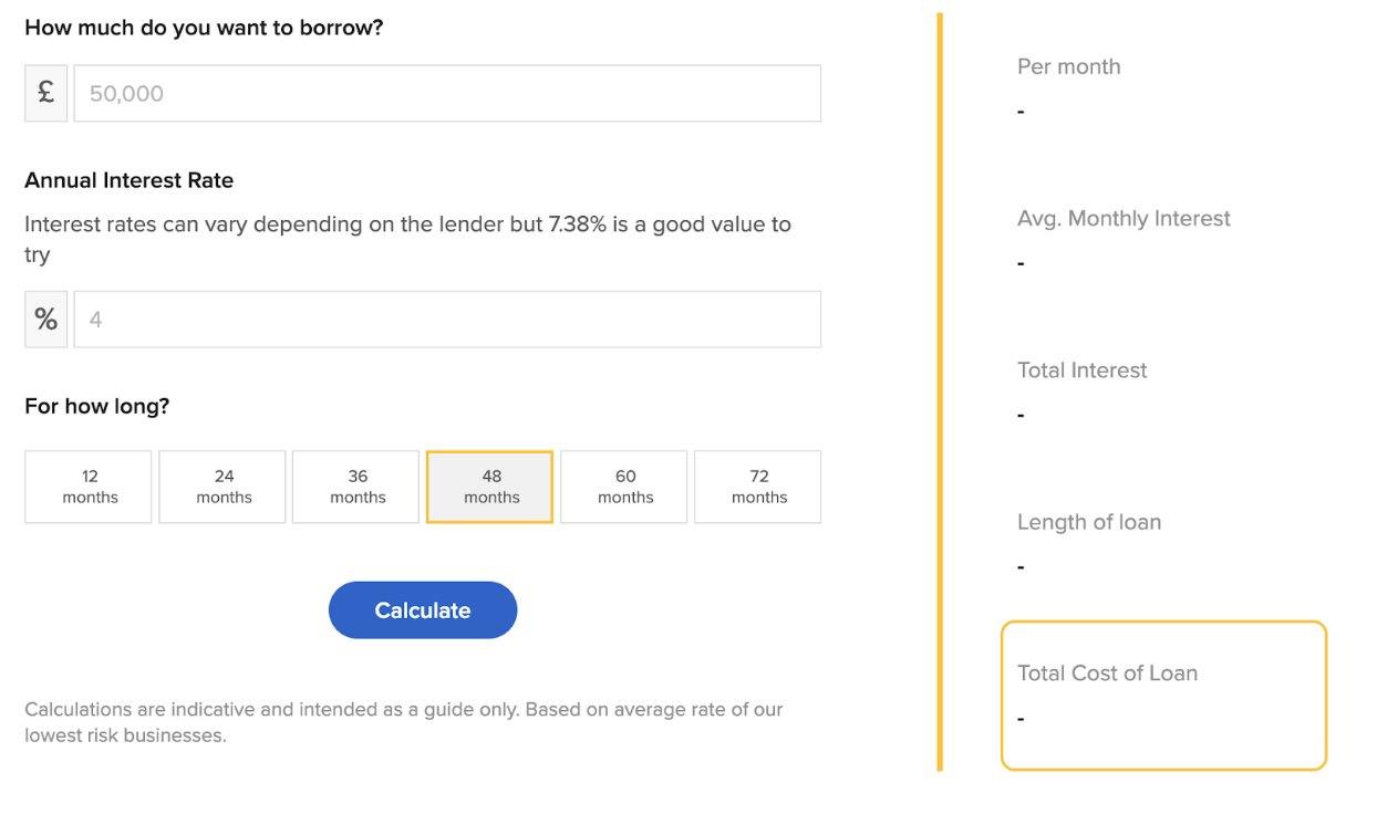 Funding Options loan calculator